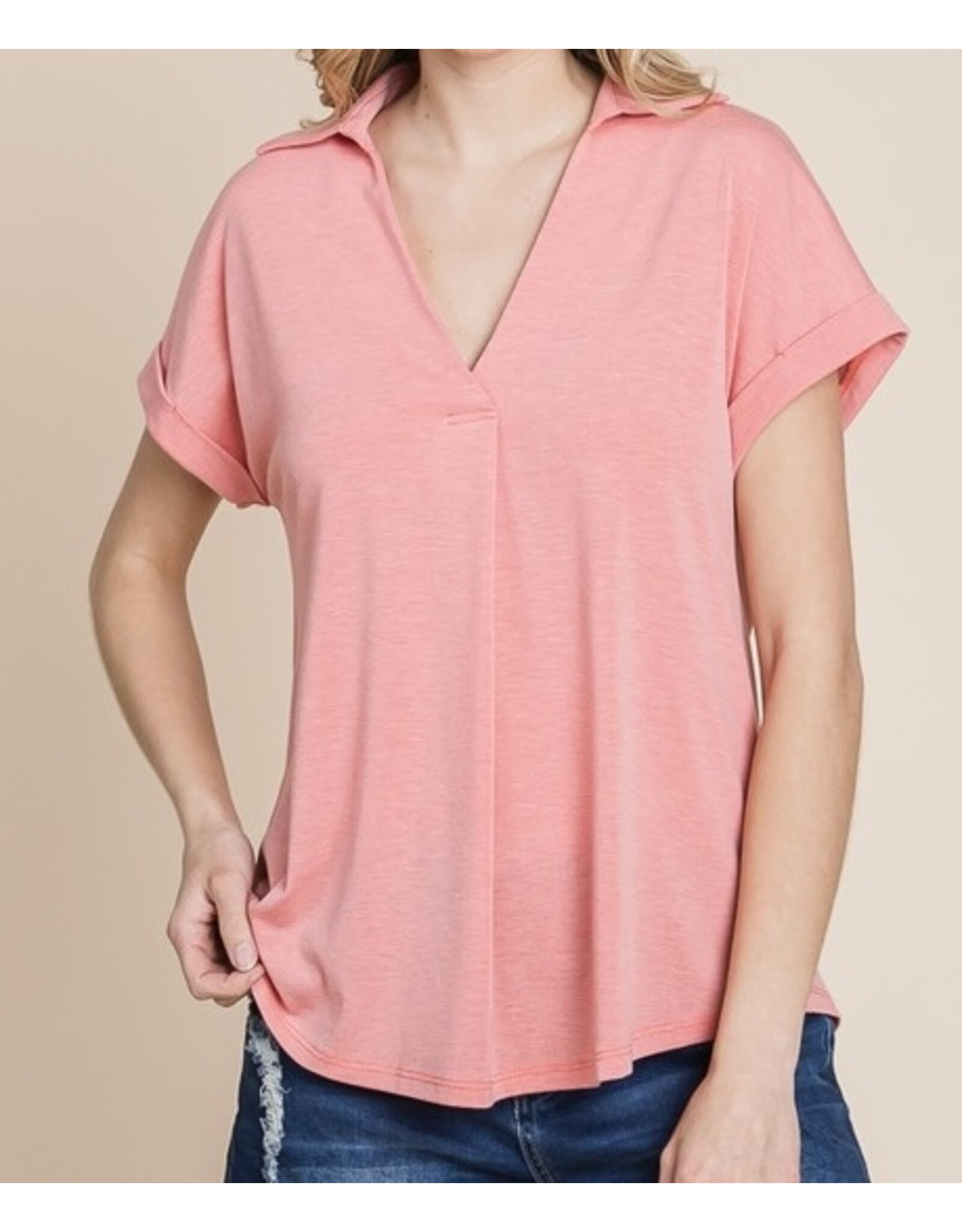 Coral top with back button detail