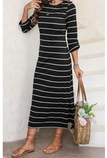 LATA Striped Slit Long Dress