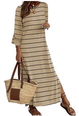 LATA Striped Slit Long Dress