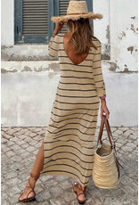 LATA Striped Slit Long Dress