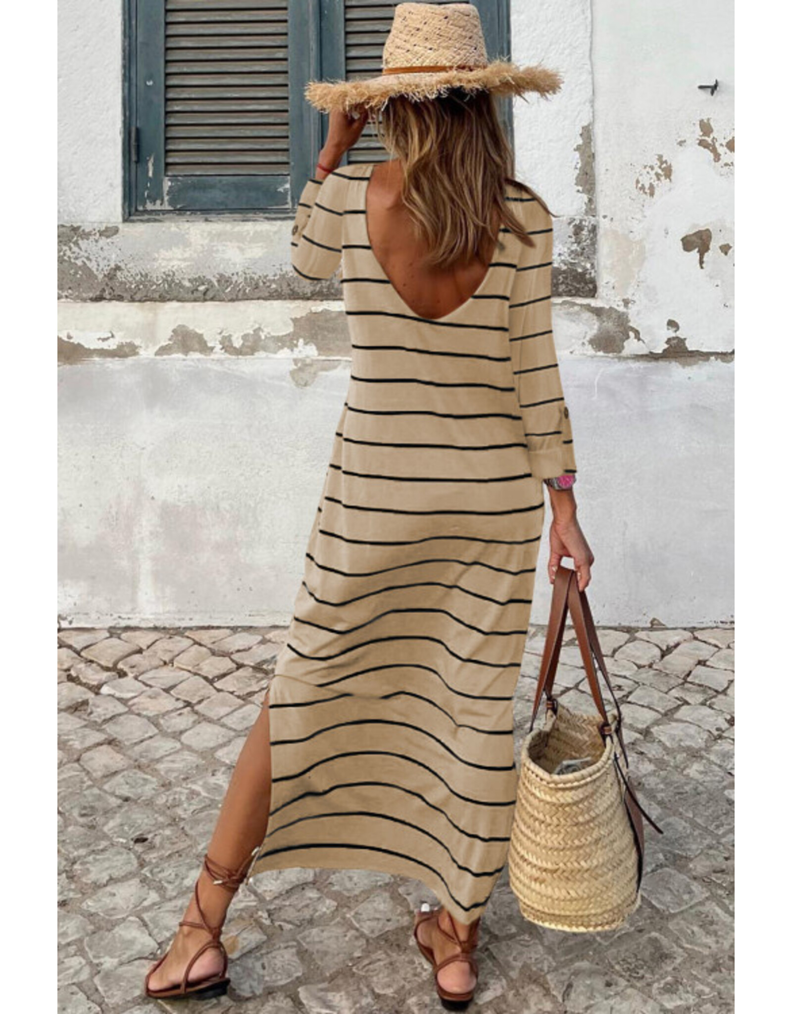 LATA Striped Slit Long Dress