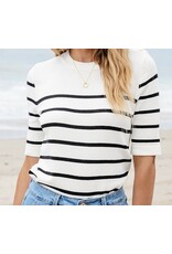 LATA White Stripe Half Slv Knitted Top