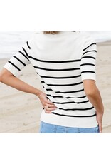 LATA White Stripe Half Slv Knitted Top
