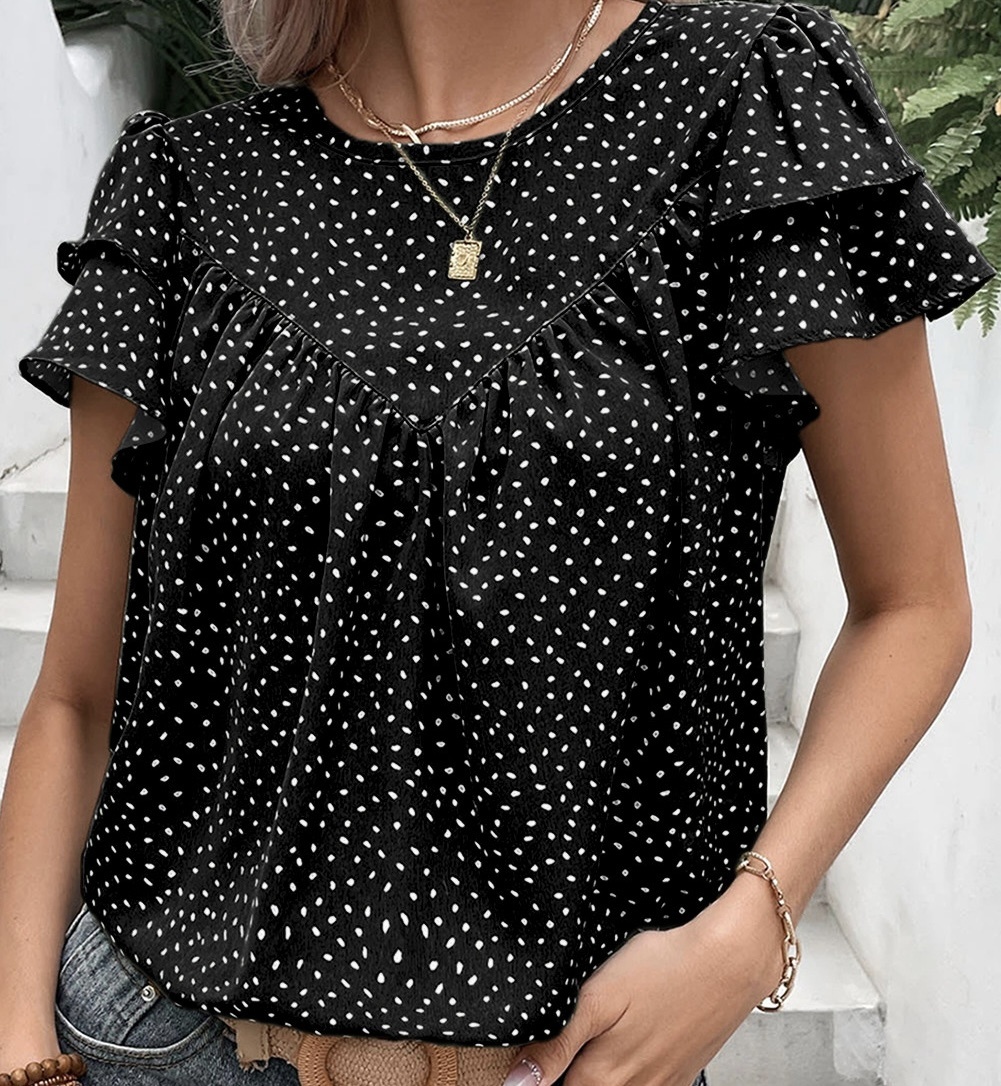 polka dot ruffle blouse