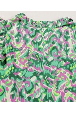 LATA Green Abstract Ruffled Neck Top