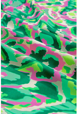 LATA Green Abstract Ruffled Neck Top