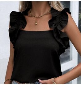 LATA Black Ruffle Sleeveless Top