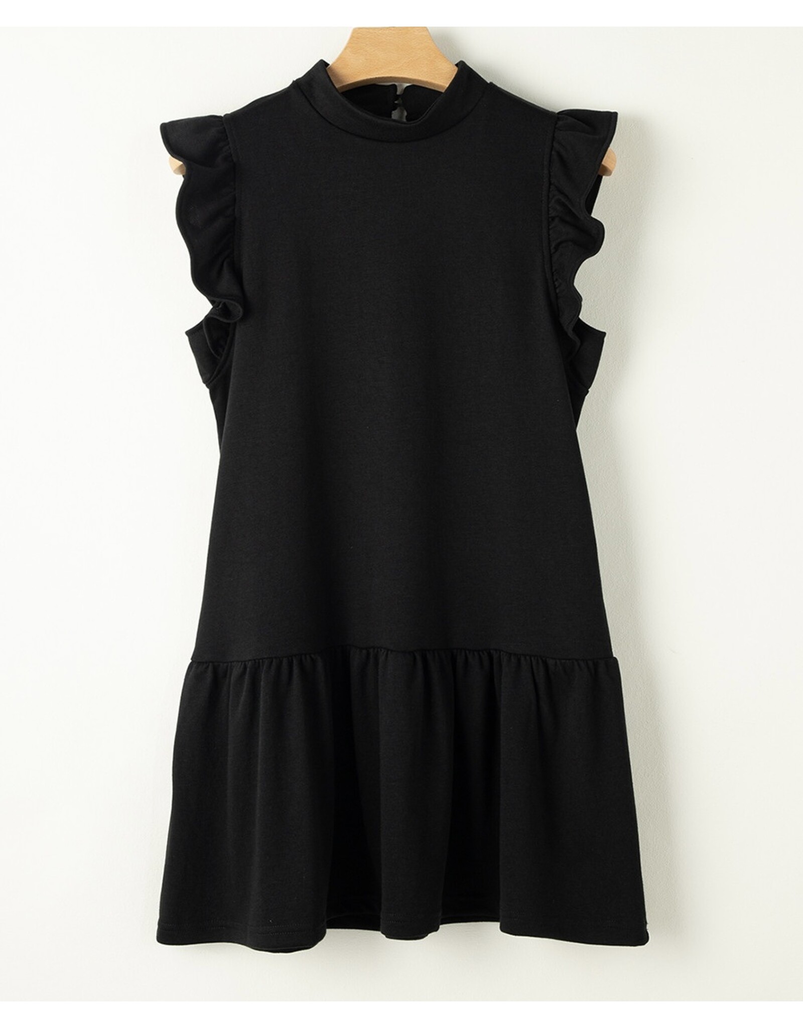 LATA Black Flutter Slv Shift Dress