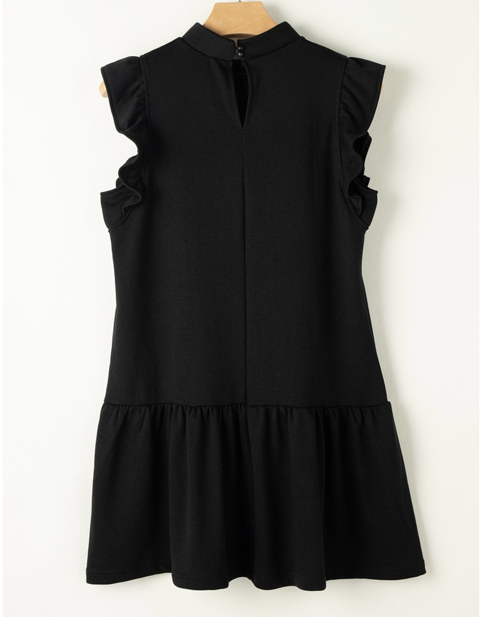 LATA Black Flutter Slv Shift Dress