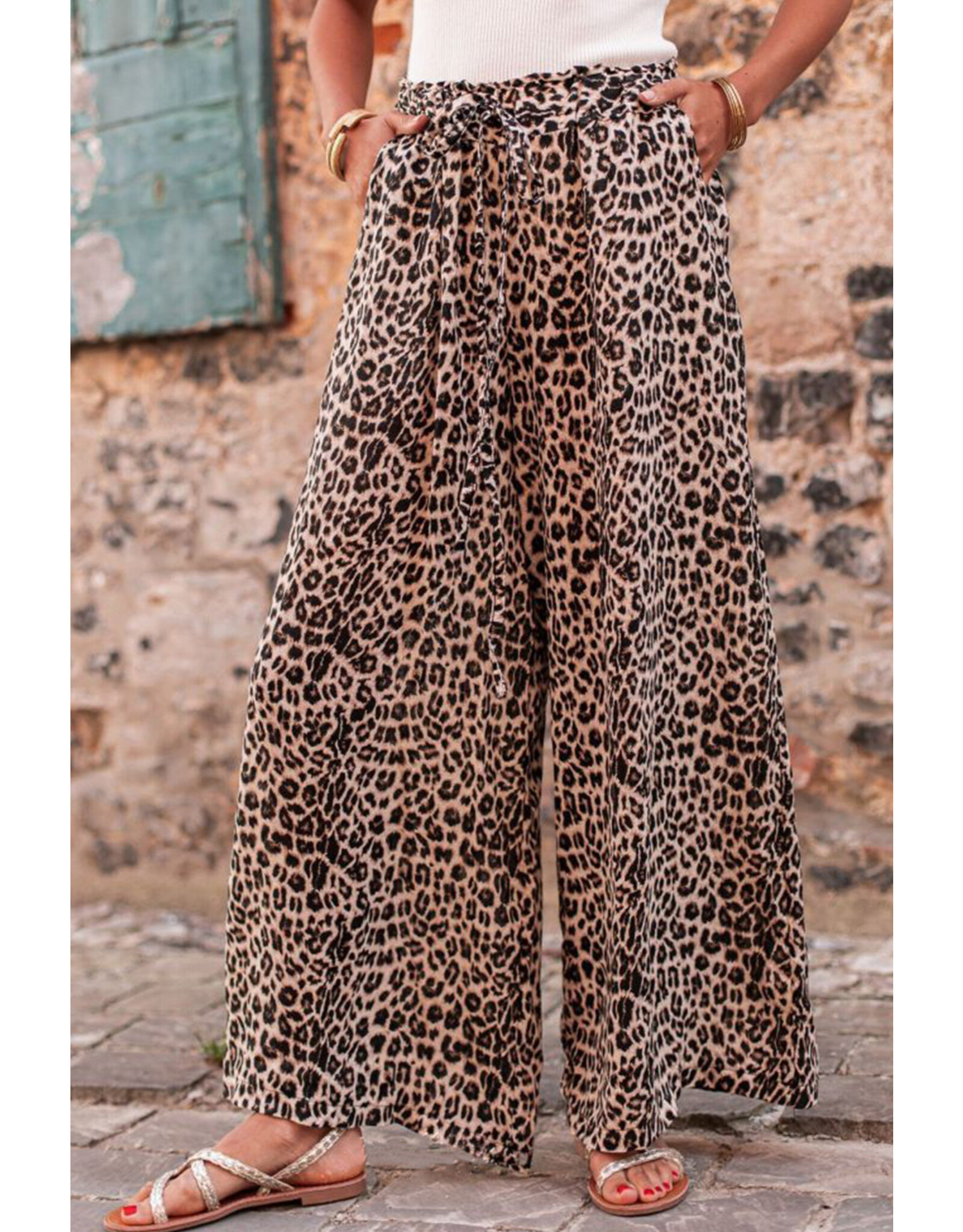 LATA Desert Palm Boho Leopard Wide Leg Pants