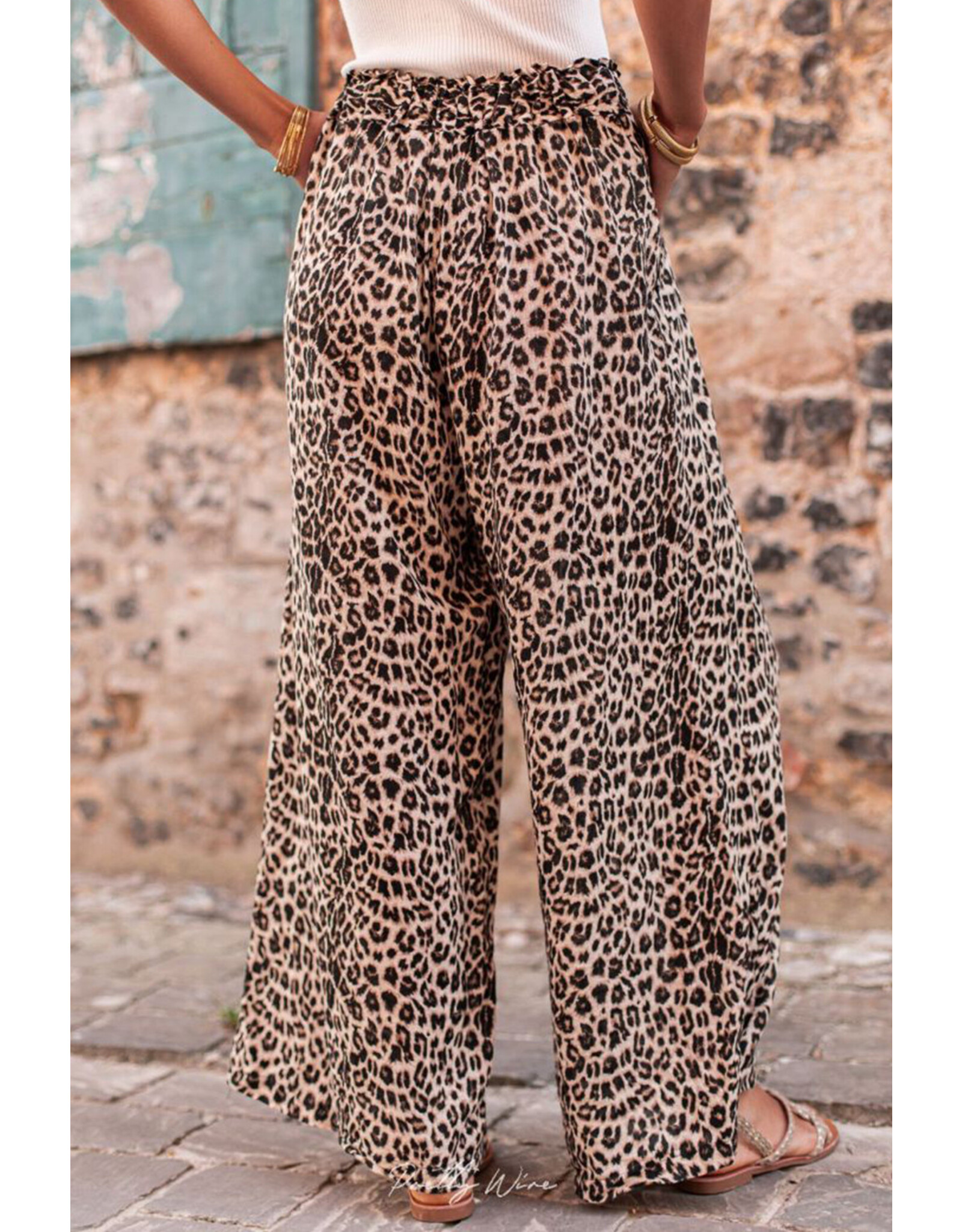 LATA Desert Palm Boho Leopard Wide Leg Pants