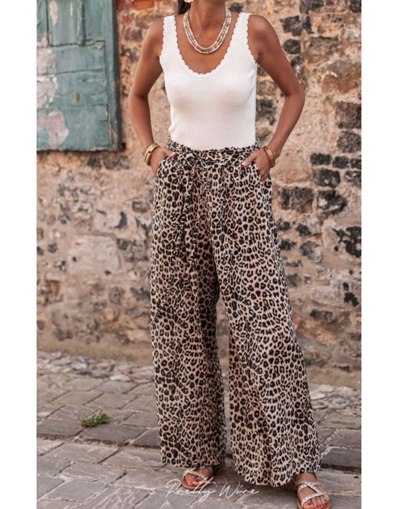 LATA Desert Palm Boho Leopard Wide Leg Pants