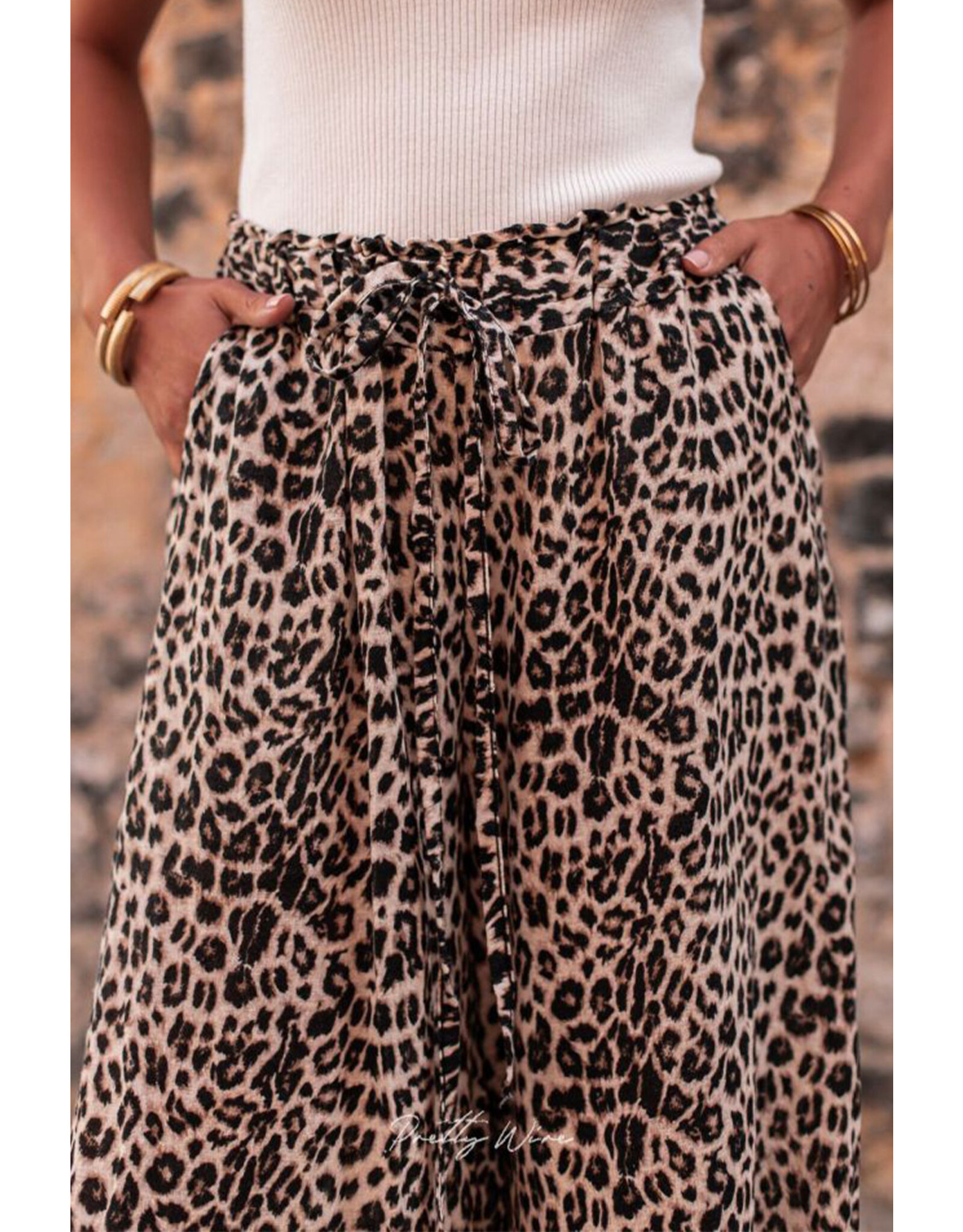 LATA Desert Palm Boho Leopard Wide Leg Pants