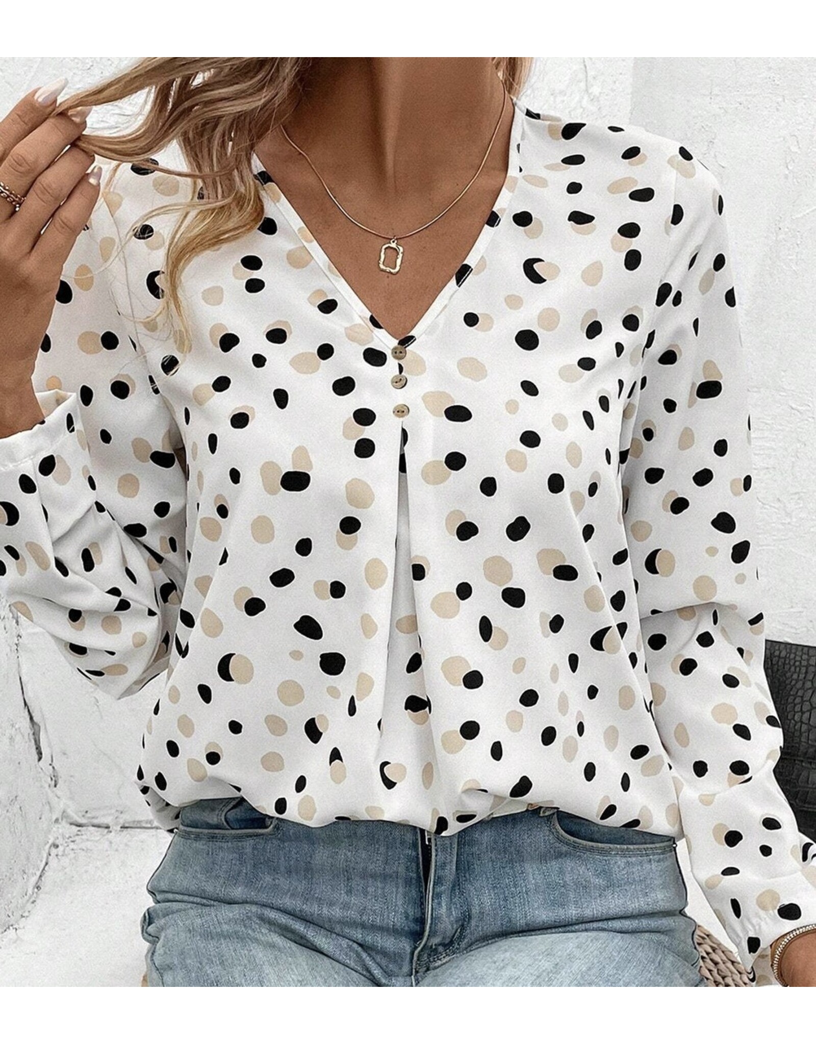 LATA White Polka Dot Print Blouse
