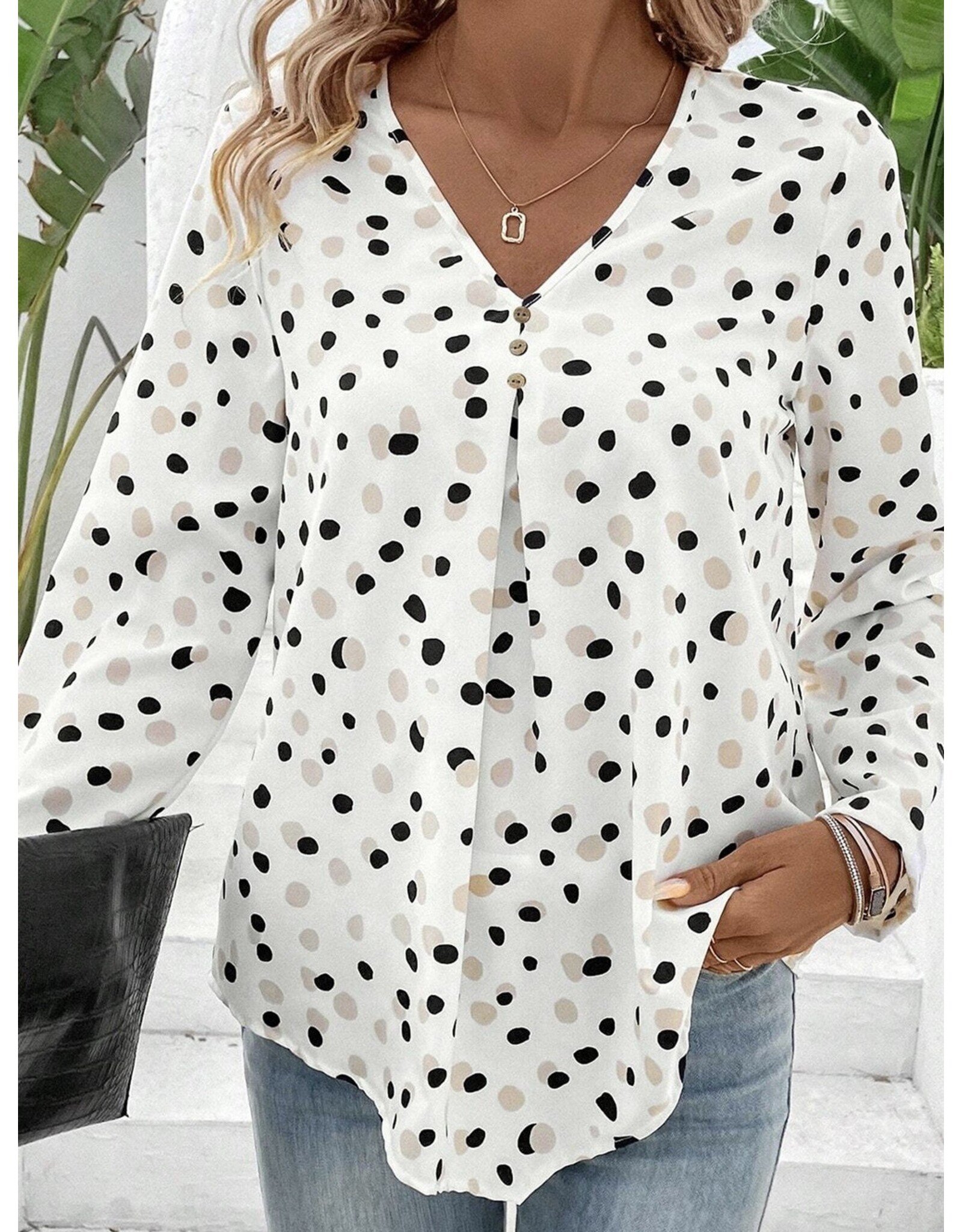 LATA White Polka Dot Print Blouse