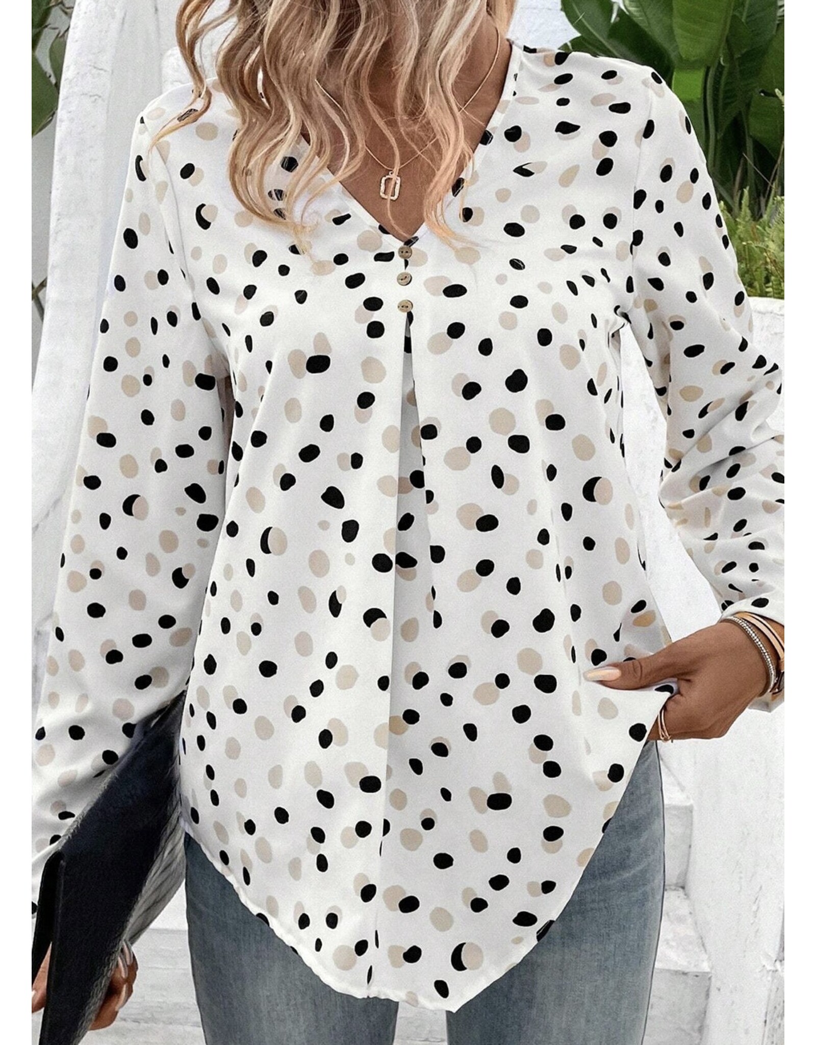 LATA White Polka Dot Print Blouse