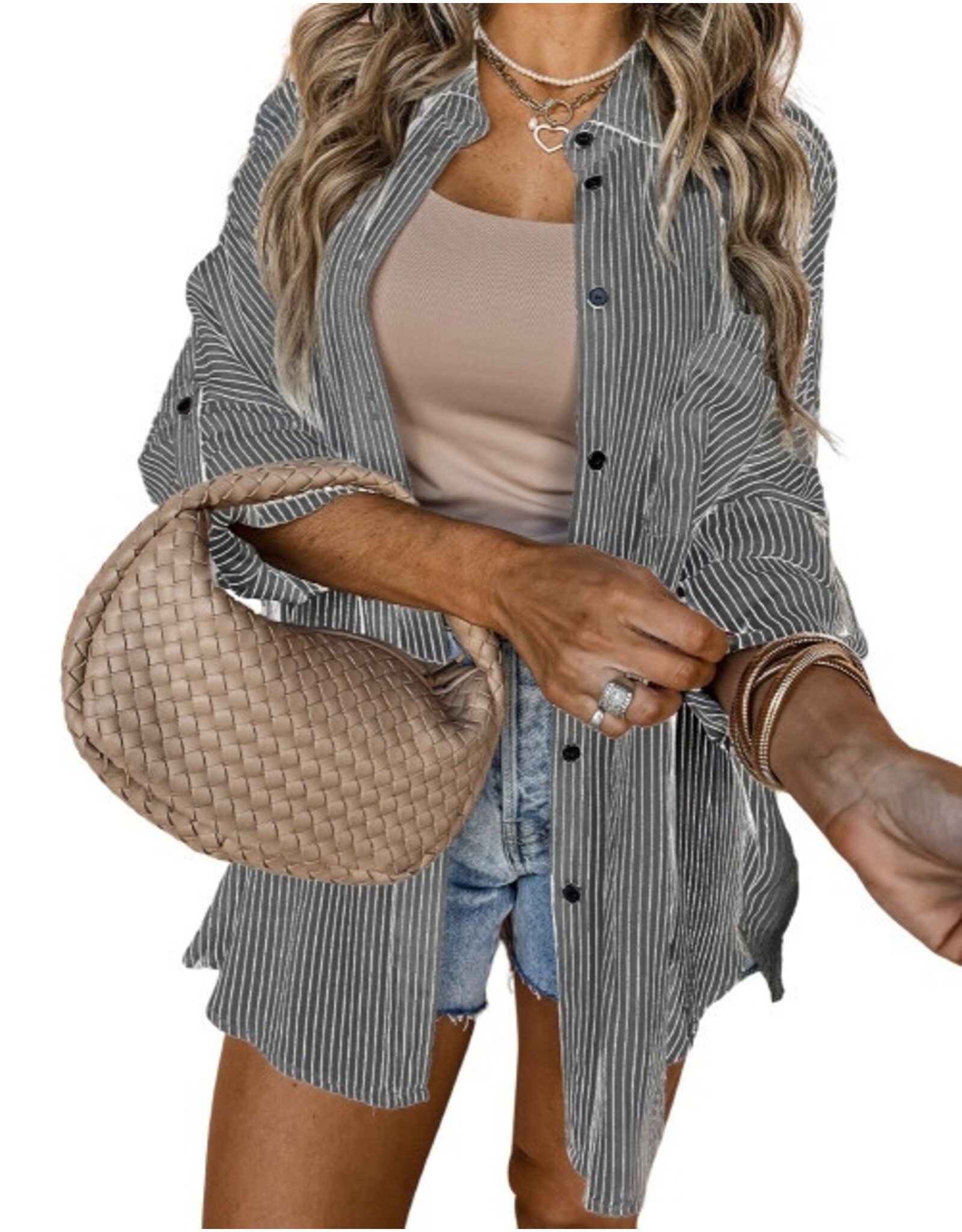LATA Black Roll Slv Pocketed Shirt
