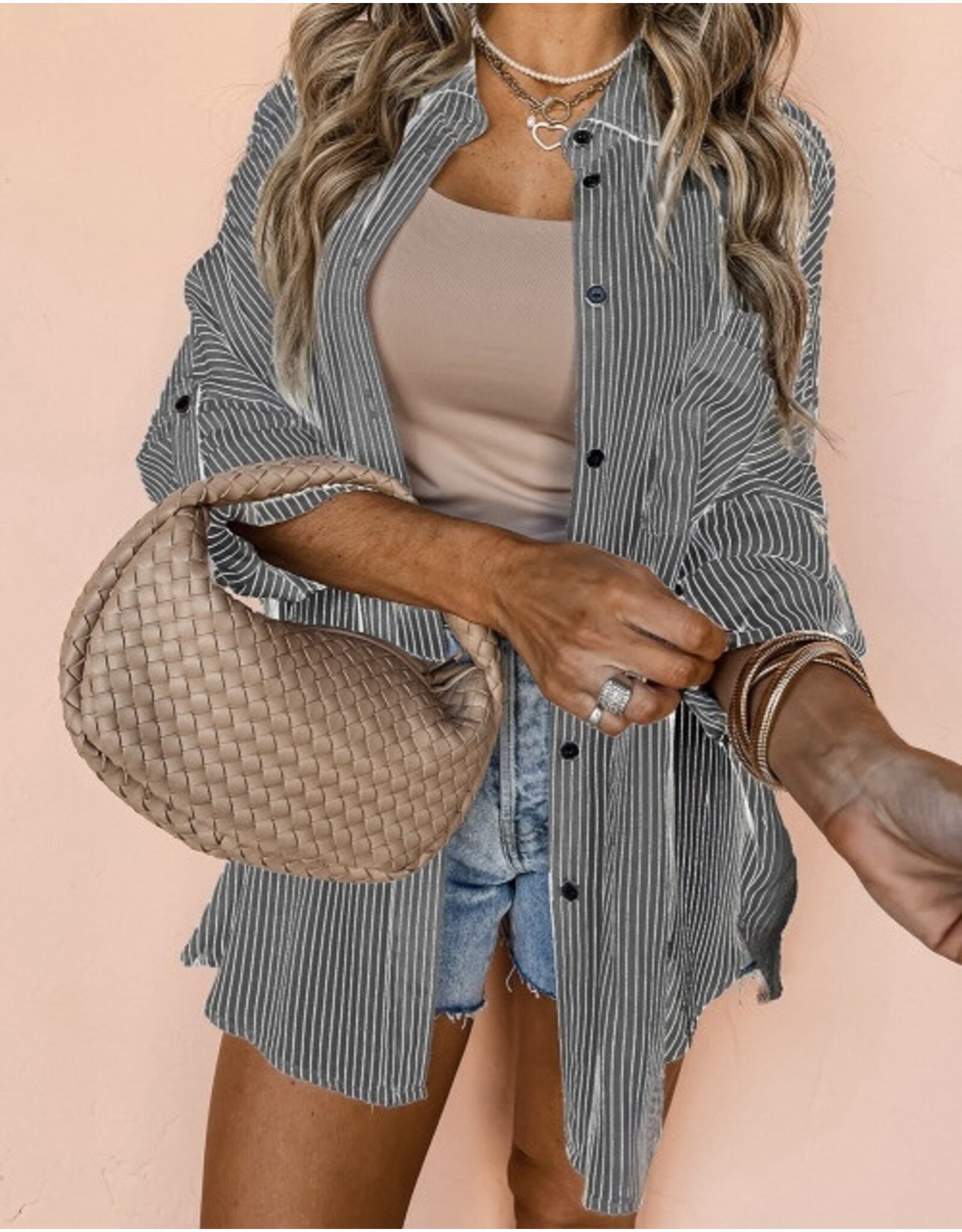 LATA Black Roll Slv Pocketed Shirt