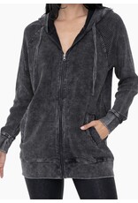 mono b Oversized Mineral-Washed Zip-Up Hooded Jacket KJ12071