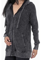 mono b Oversized Mineral-Washed Zip-Up Hooded Jacket KJ12071