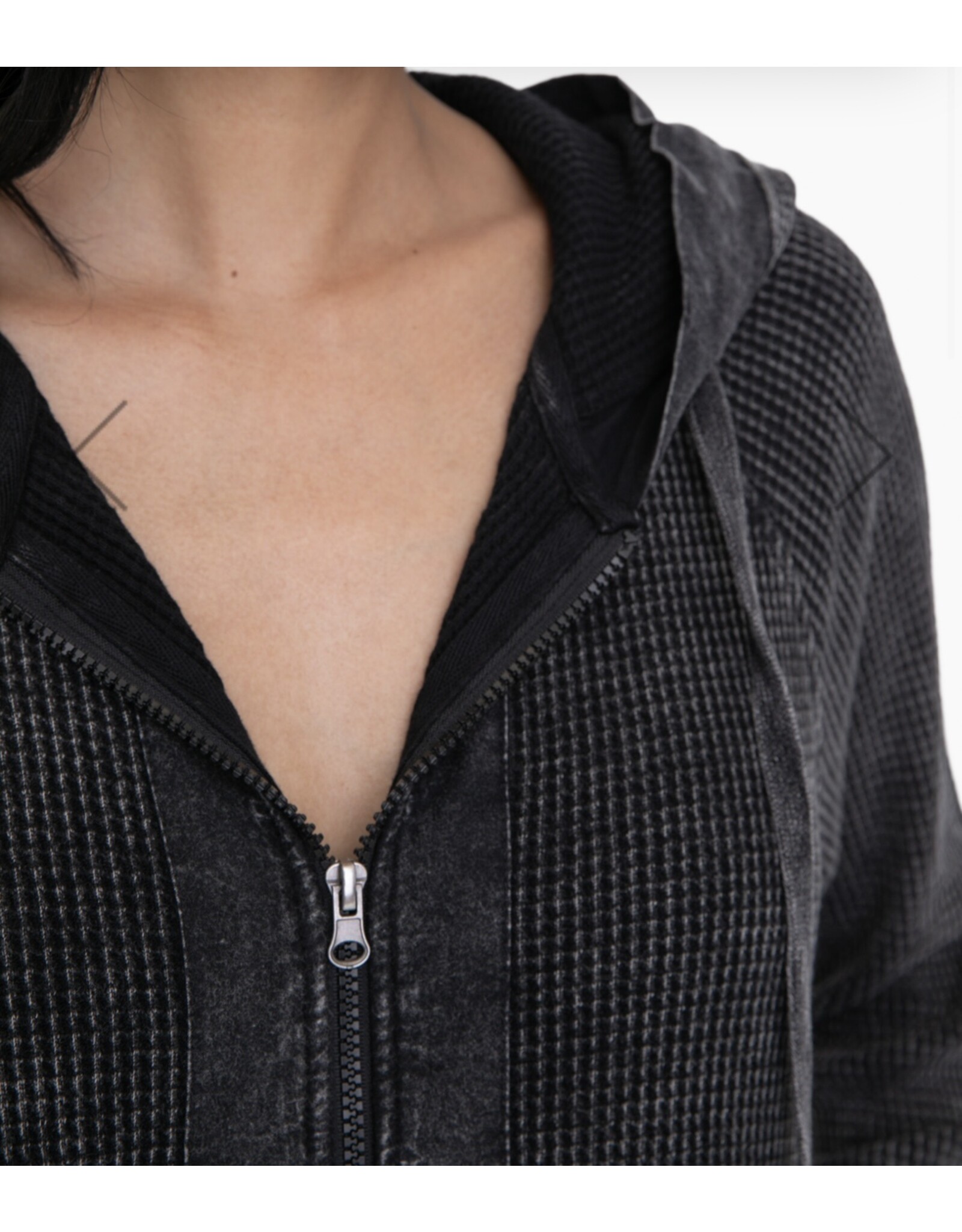 mono b Oversized Mineral-Washed Zip-Up Hooded Jacket KJ12071