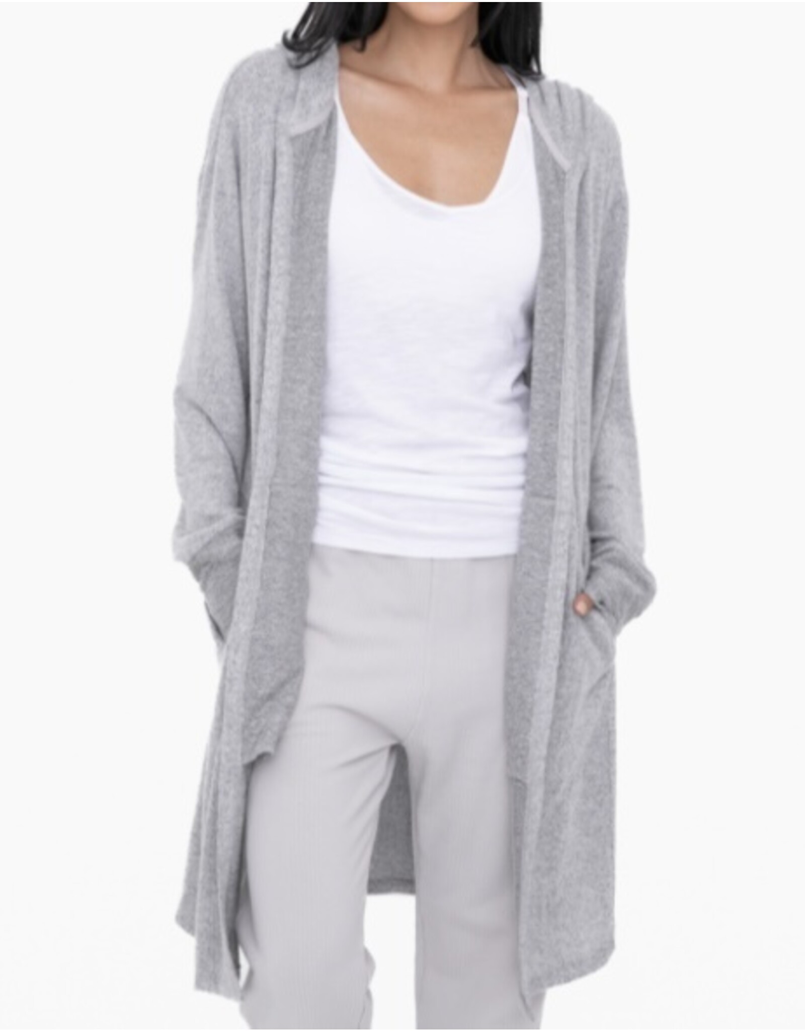 mono b Long Open Cardigan with Hoody