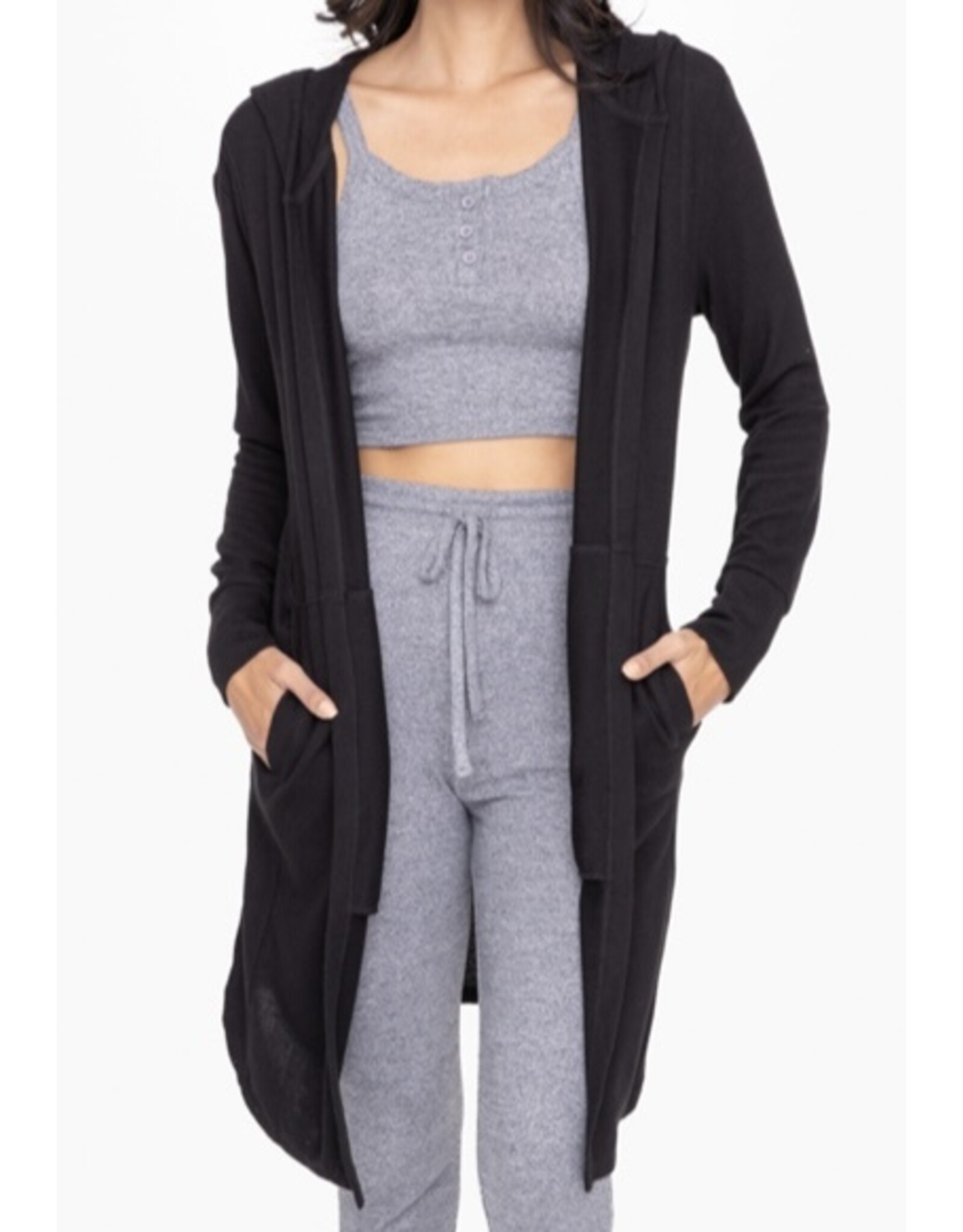 mono b Long Open Cardigan with Hoody