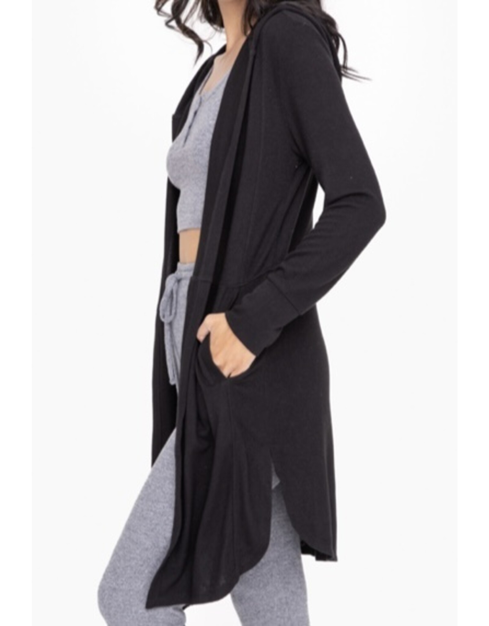mono b Long Open Cardigan with Hoody