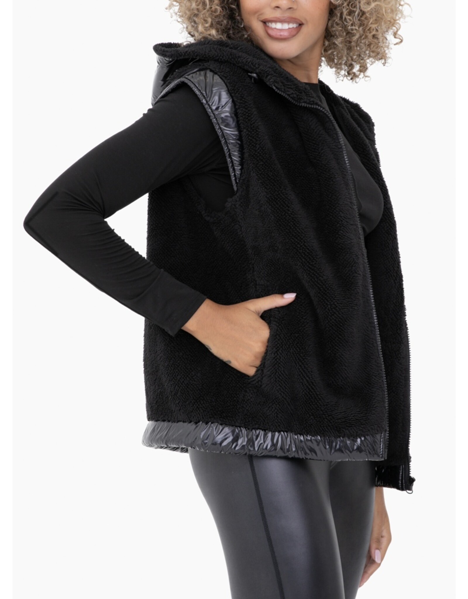 mono b Black Faux Fur Vest