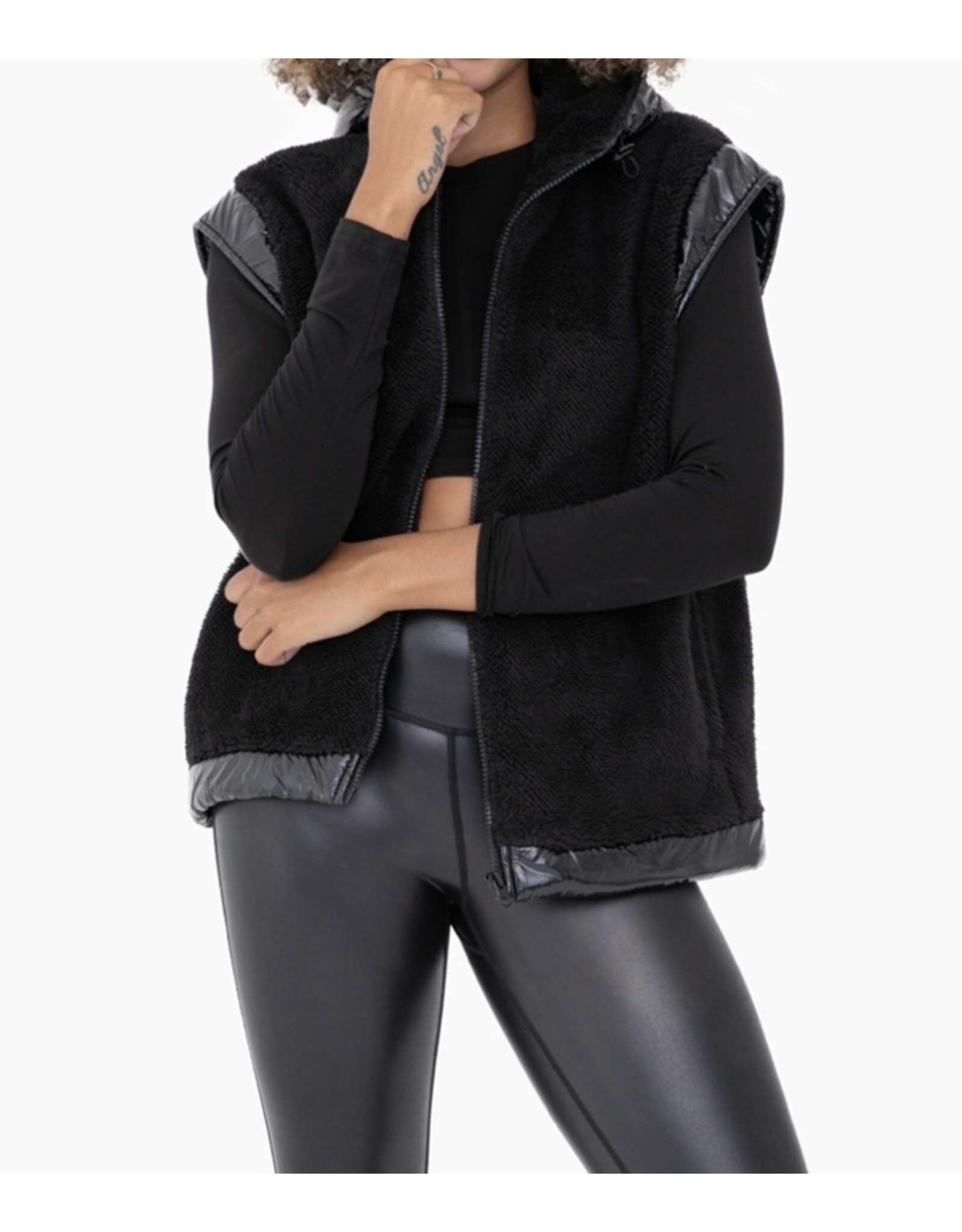 mono b Black Faux Fur Vest
