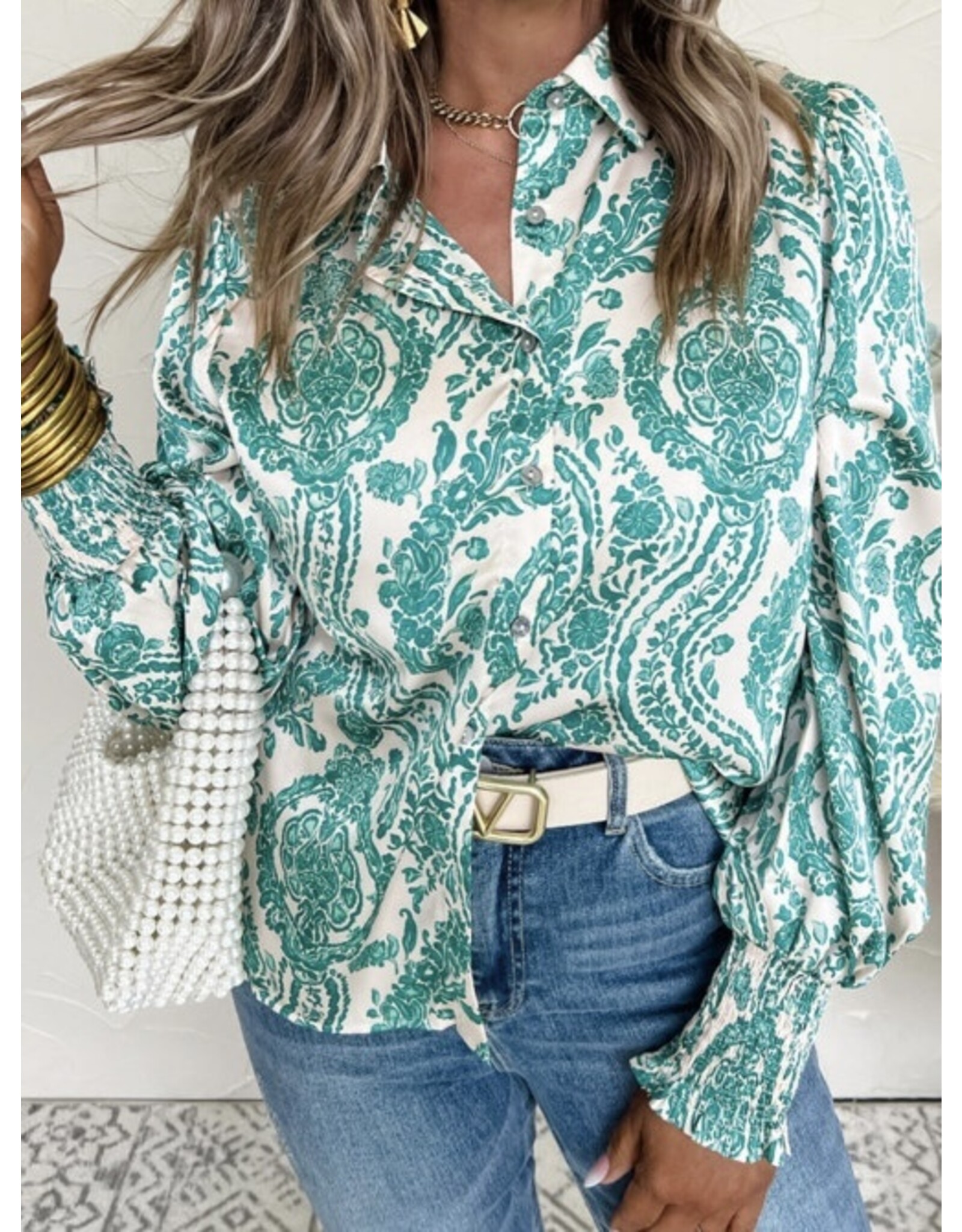 LATA Paisley Smocked Cuff Loose Shirt