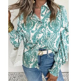 LATA Paisley Smocked Cuff Loose Shirt