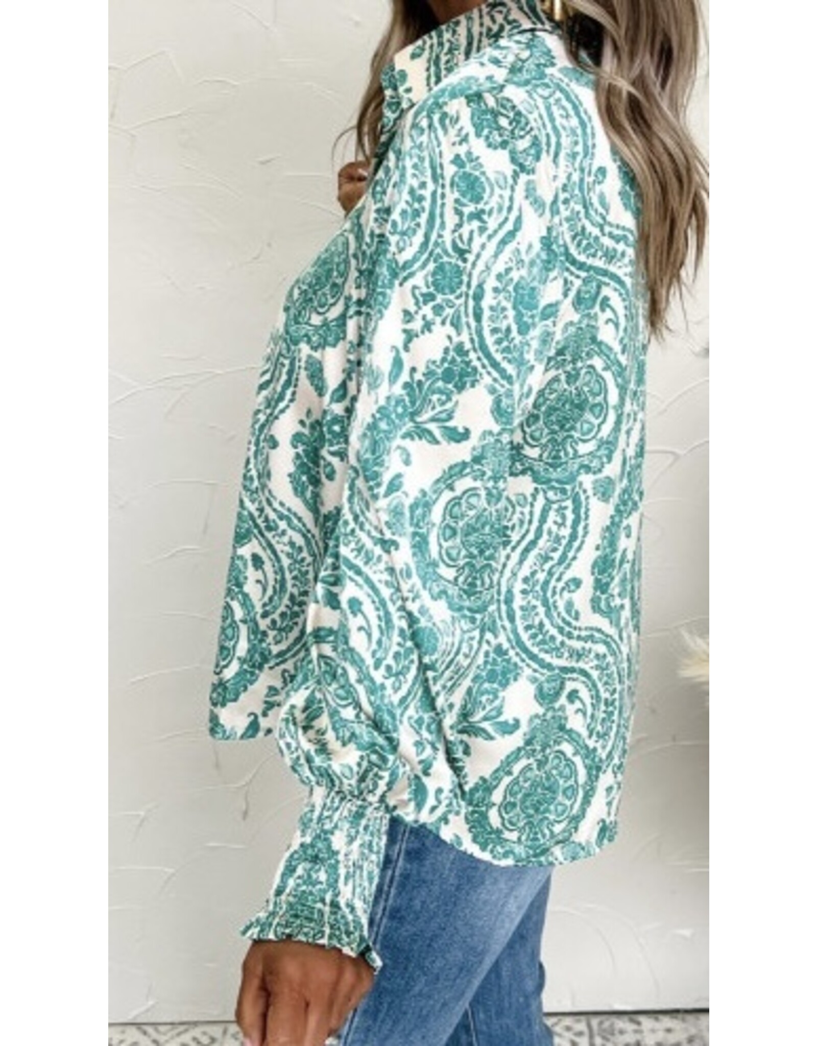 LATA Paisley Smocked Cuff Loose Shirt