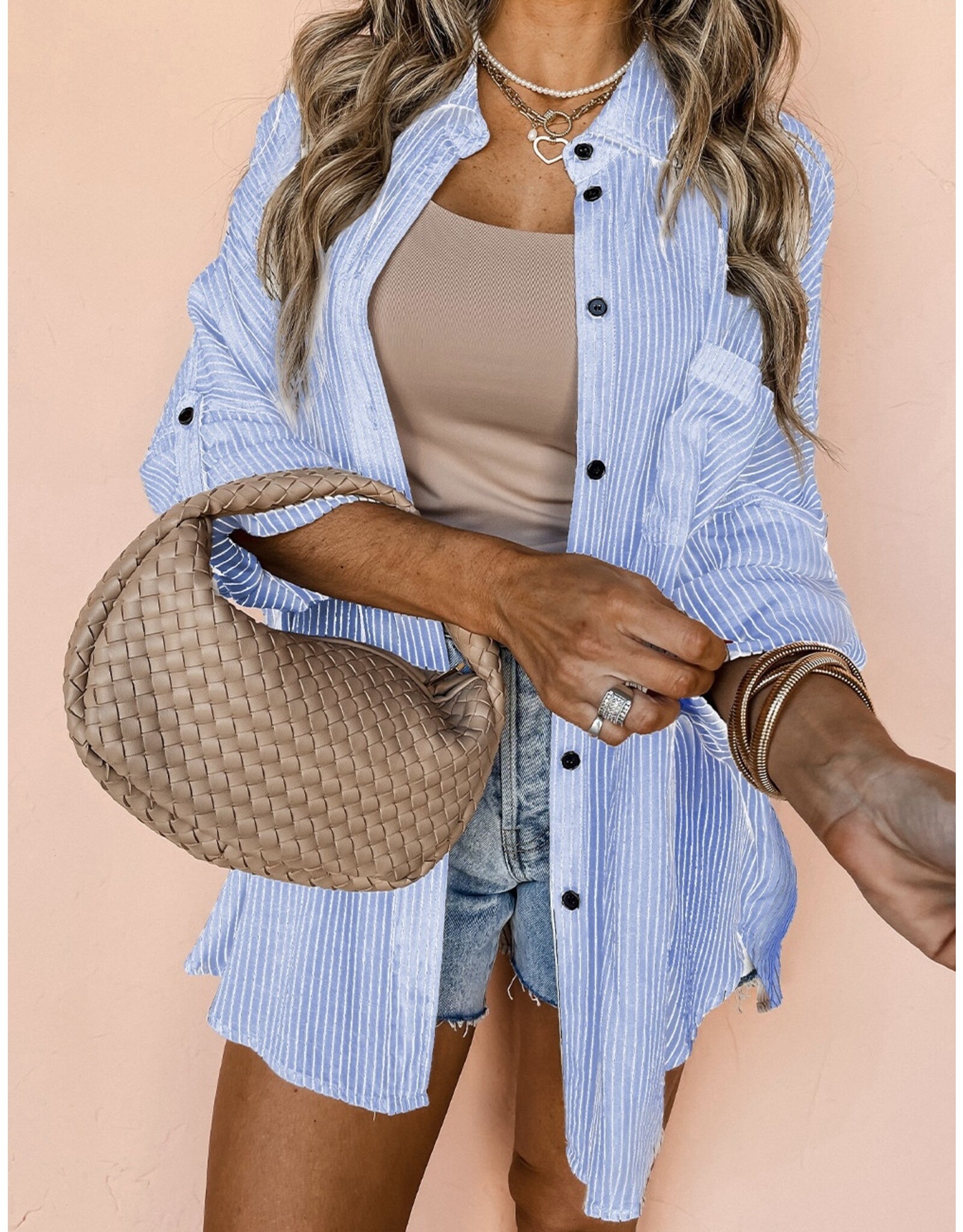 LATA Roll-Tab Sleeve Pocketed Long Shirt