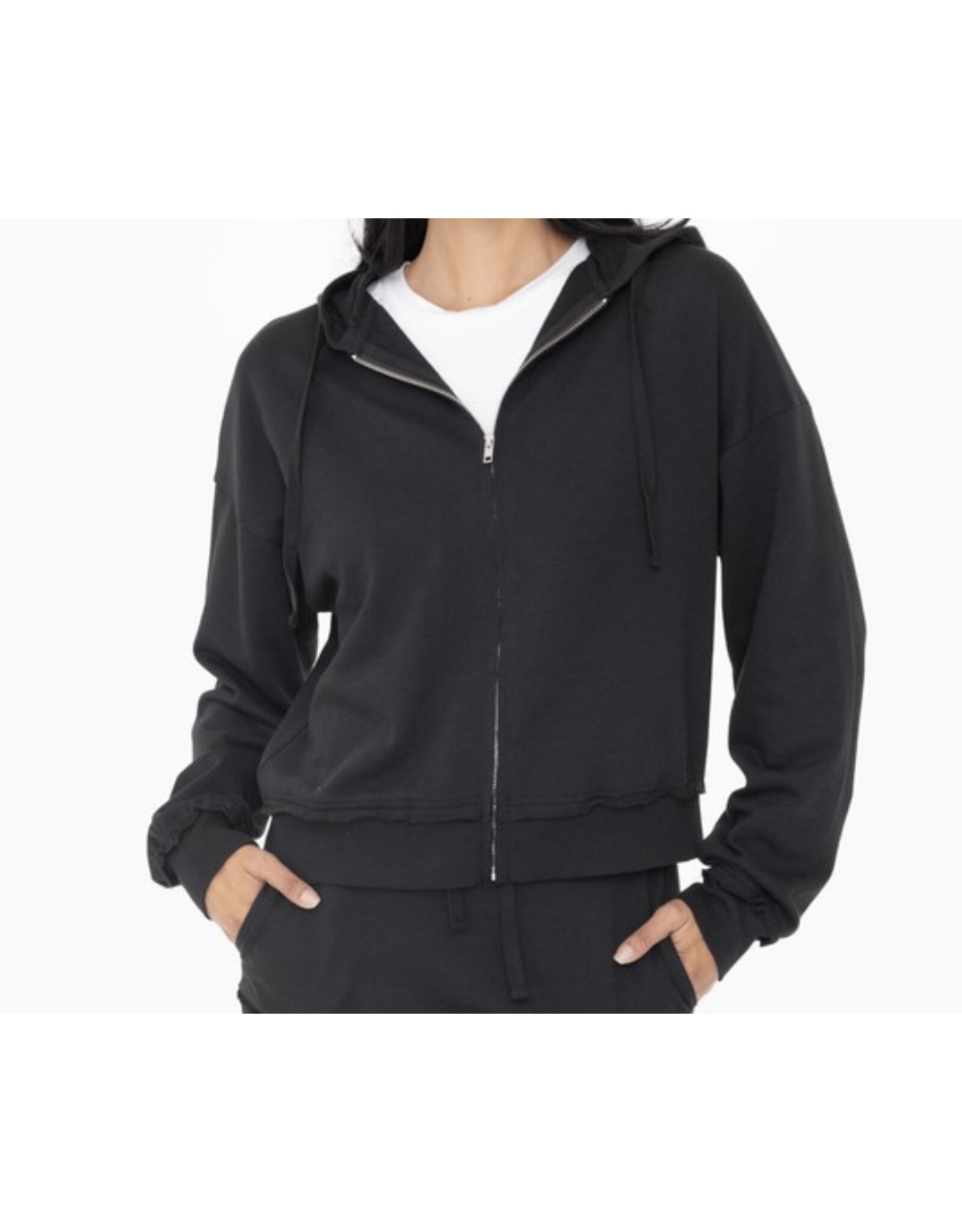 mono b  Raw Hem Zip-Up Hoodie