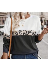 LATA Leopard Colorblock Long Slv Top