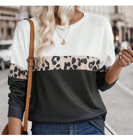 LATA Leopard Colorblock Long Slv Top