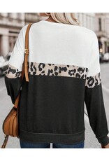 LATA Leopard Colorblock Long Slv Top