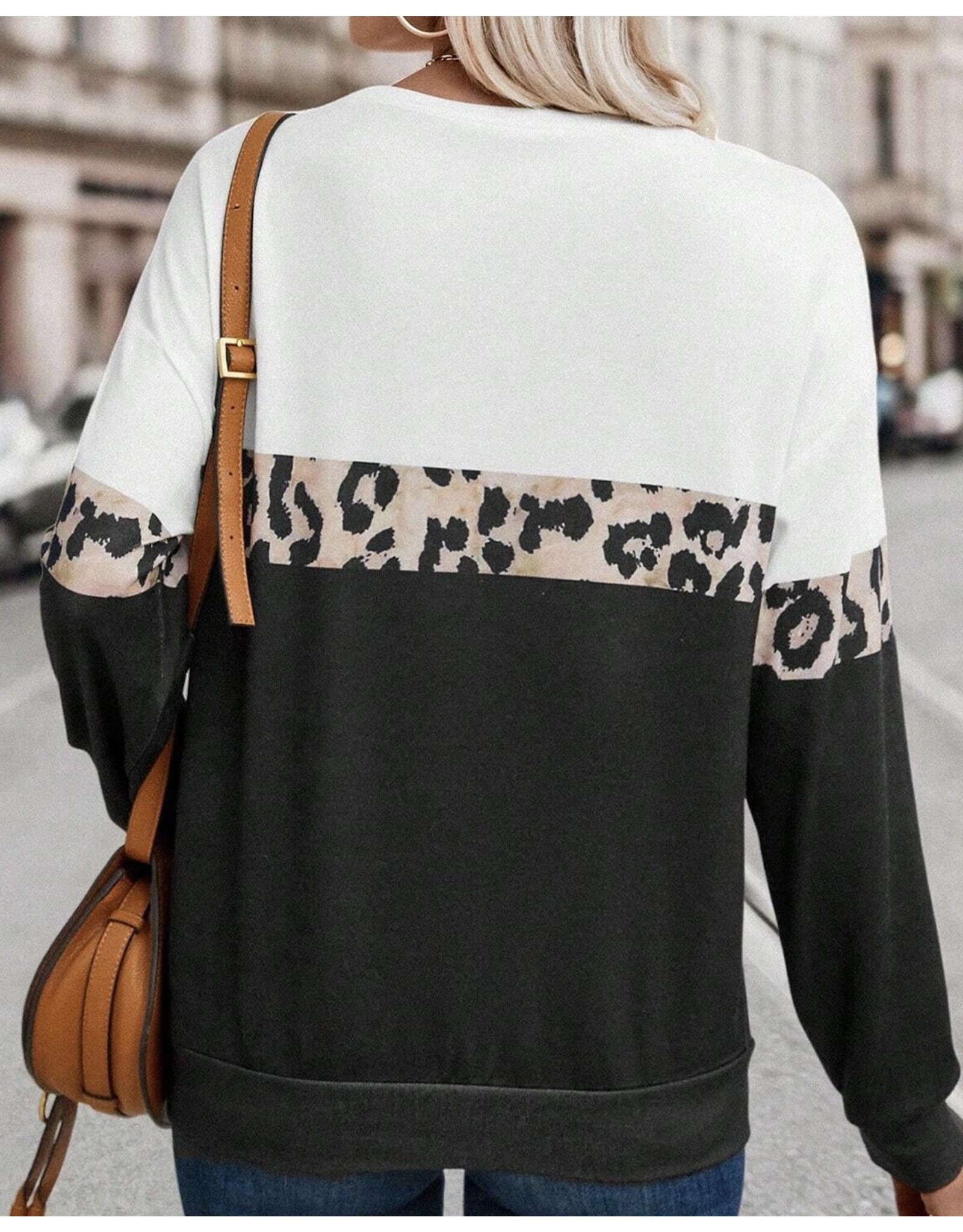 LATA Leopard Colorblock Long Slv Top