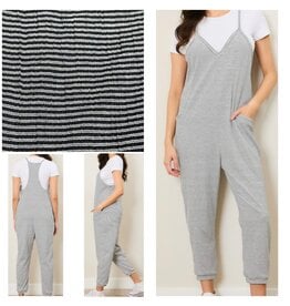 Striped V neck b/w jumpsuit
