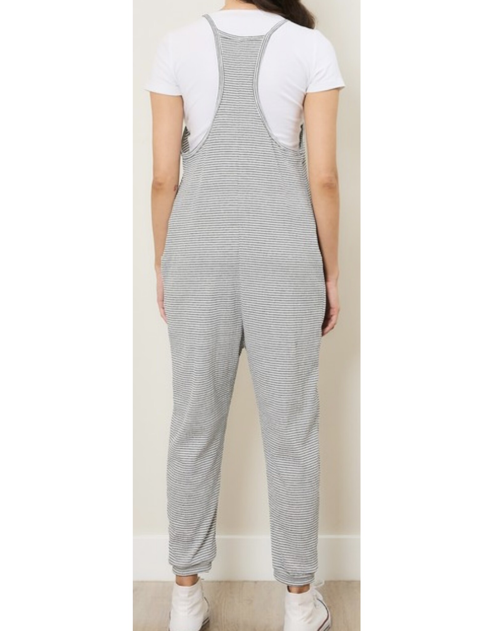 Striped V neck b/w jumpsuit