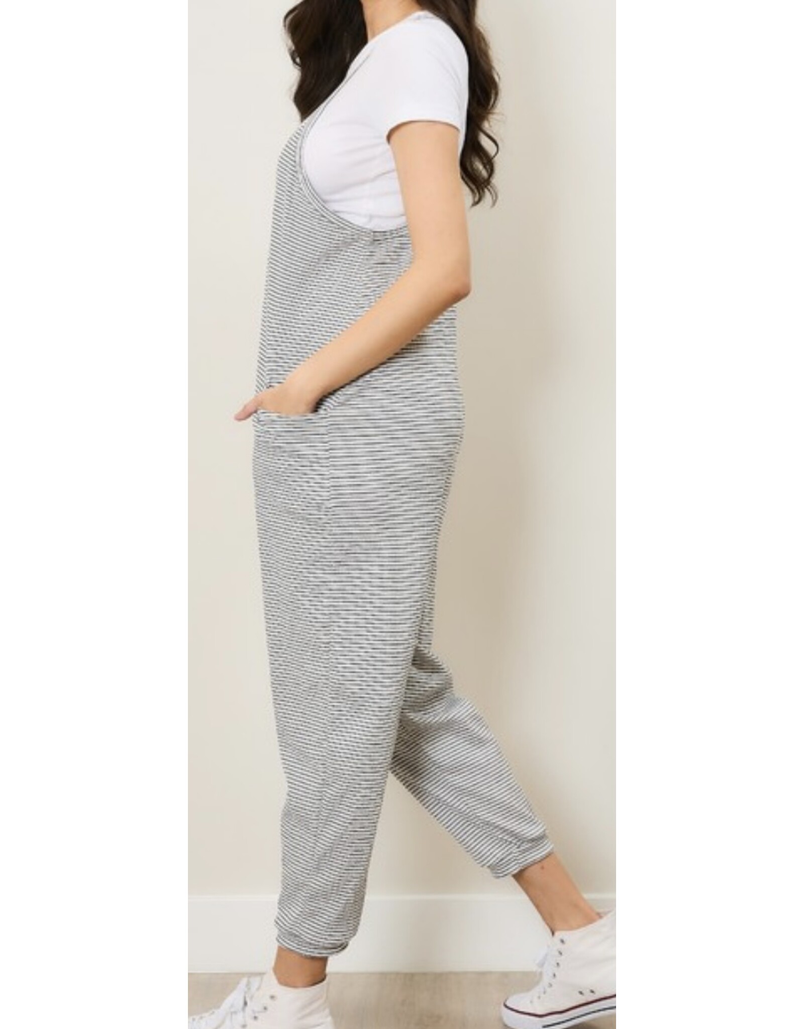 Striped V neck b/w jumpsuit