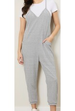 Striped V neck b/w jumpsuit