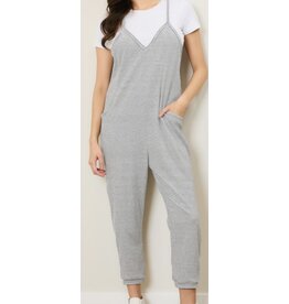 Striped V neck b/w jumpsuit