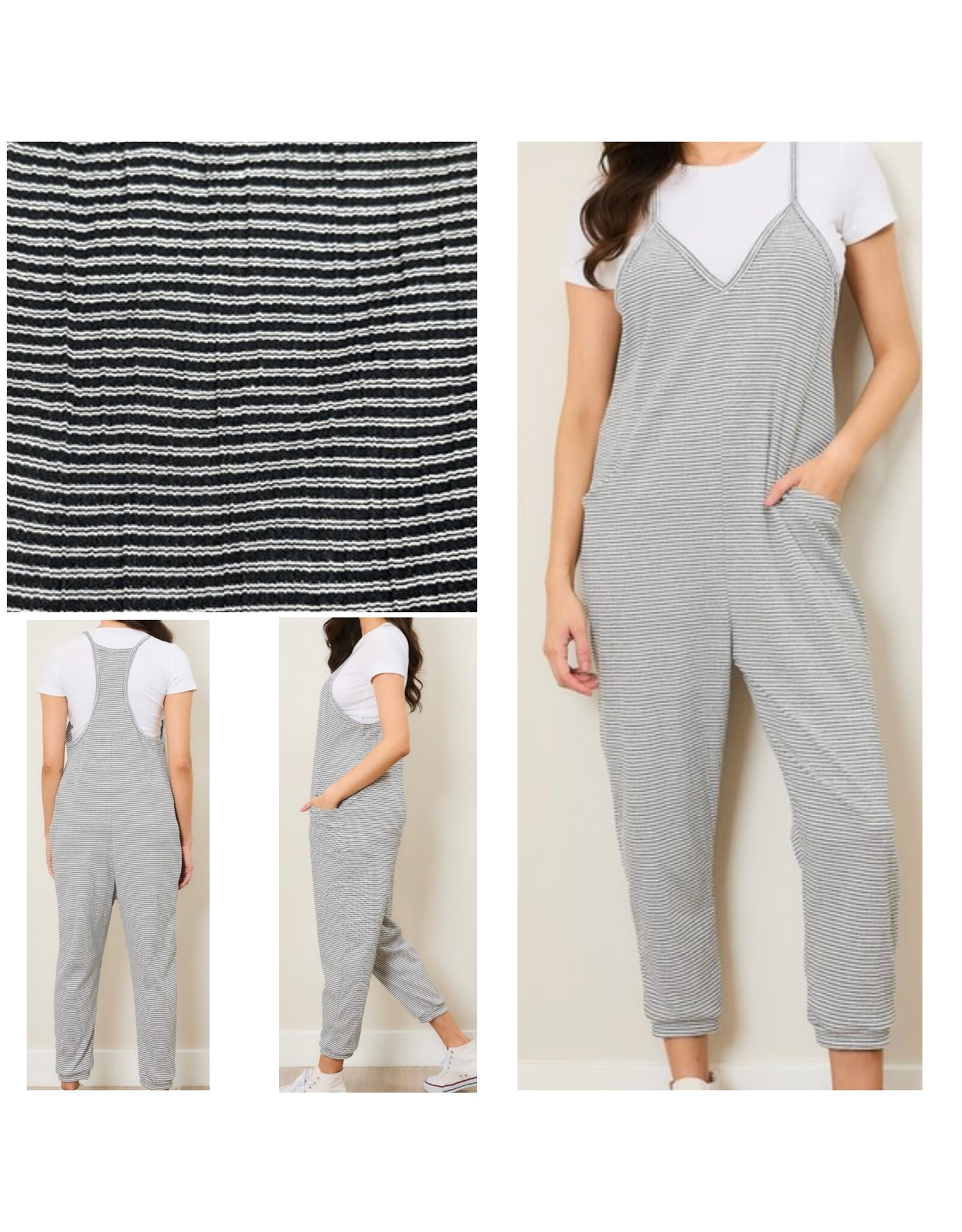 Striped V neck b/w jumpsuit
