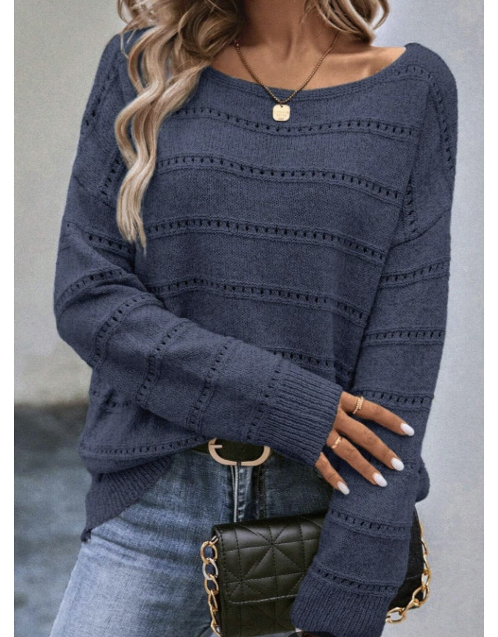 LATA Teal boat neck knit sweater