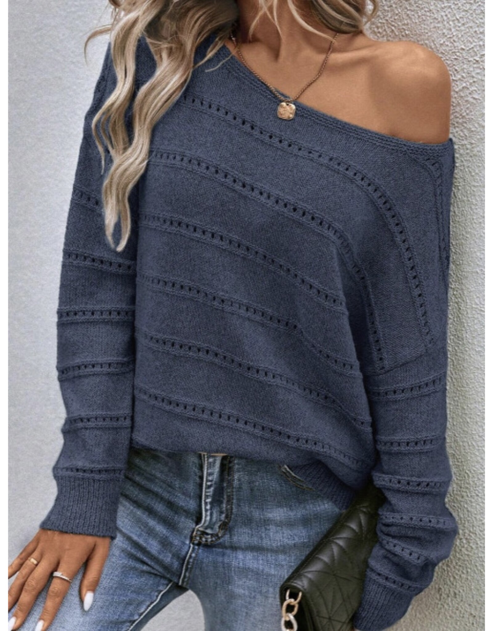 LATA Teal boat neck knit sweater