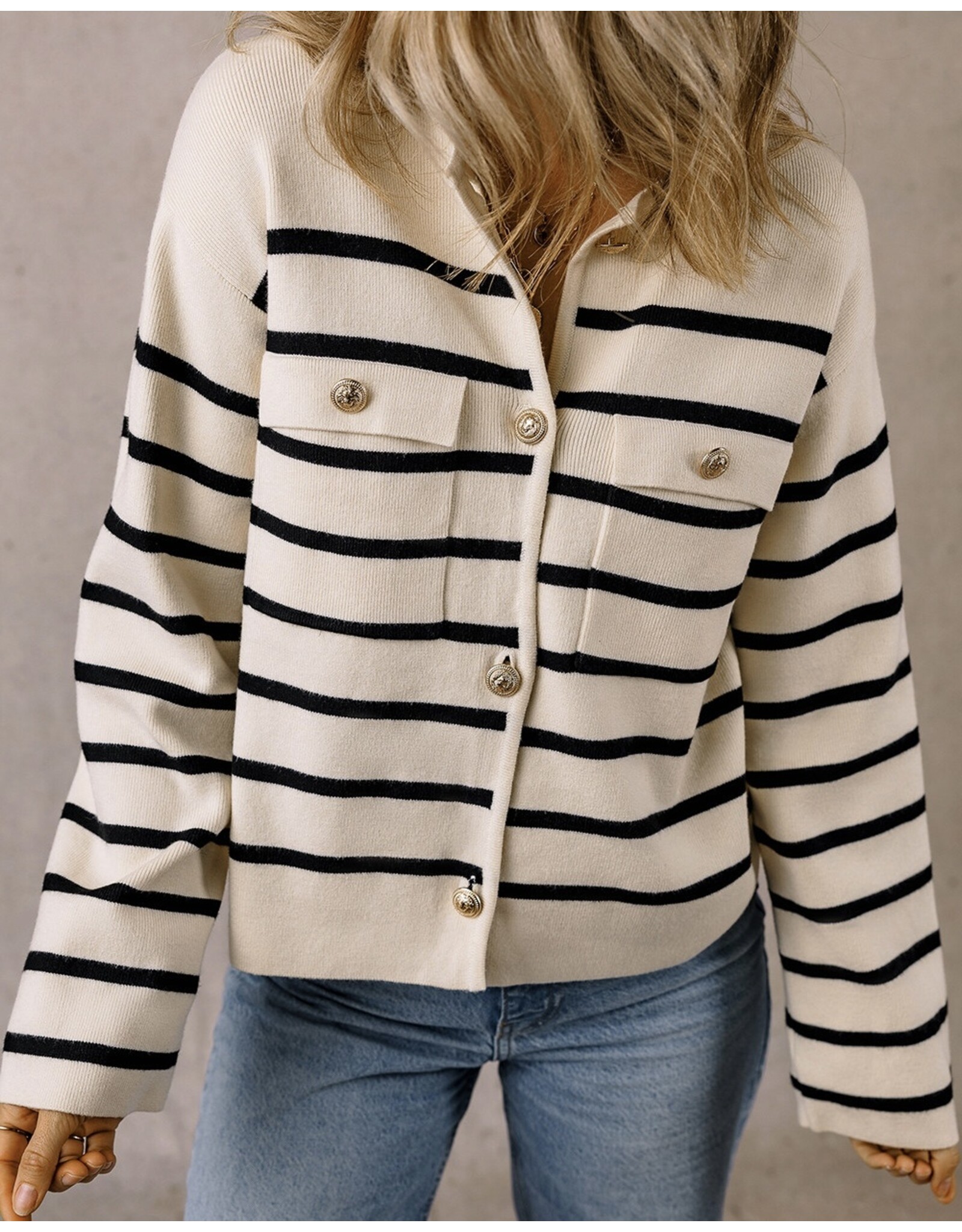 LATA Black Stripe Buttoned Cardigan