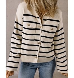 LATA Black Stripe Buttoned Cardigan
