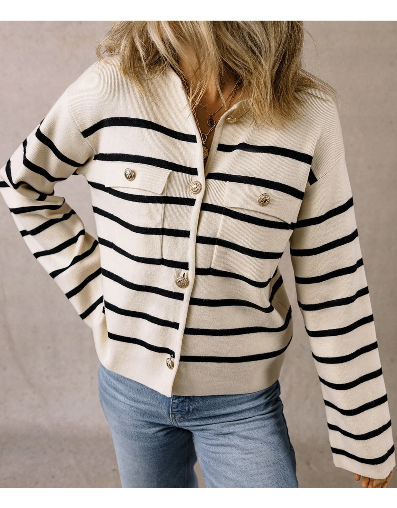 LATA Black Stripe Buttoned Cardigan